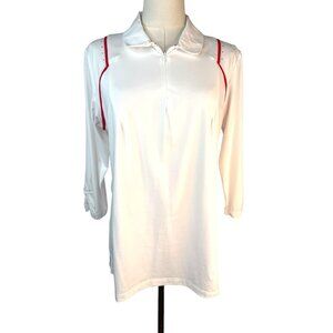 2/$30 NWT XL Swingdish White Red Trim Women’s Golf Polo 3/4 Sleeve